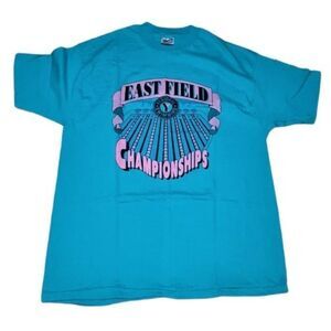 Vintage Hanes Beefy-T Single Stich Blue Aqua T-shirt Short Sleeves East Field XL